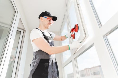 Vitrier Créteil - Un vitrier installe une porte-fenêtre.