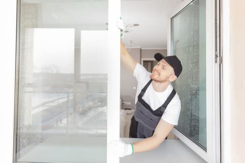 Vitrier Poitiers - Un artisan vitrier installe une fenêtre.