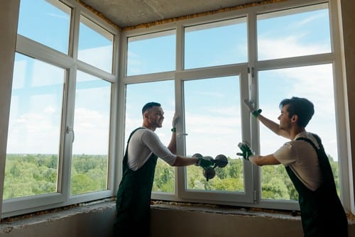 Vitrier Vannes - Deux vitriers installent une fenêtre