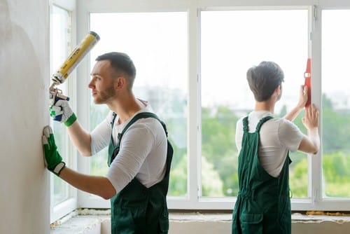 vitrier Halluin - deux artisans en intervention dans une maison en construction.