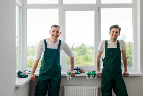 vitrier Rillieux-la-Pape - Deux vitriers installent des vitres dans une maison.