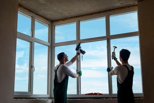 Vitrier Saint-Louis - les bons artisans - vitriers qui installent une fenêtre