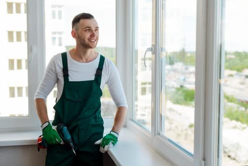 Vitrier La Gaude - homme qui sourit devant des fenêtres en tenant un outil pour fenêtre